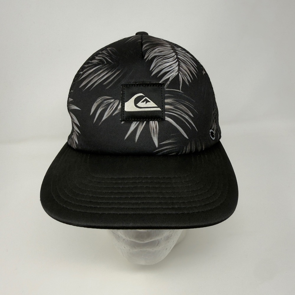 Quiksilver Mens Trucker Hat Black‎ White Palm Leaf Print Snapback Mesh Cap